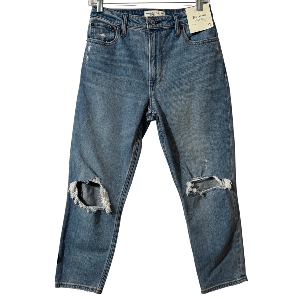 NWT Abercrombie & Fitch Curve Love The Mom Jean High Rise Distressed Denim 26 S